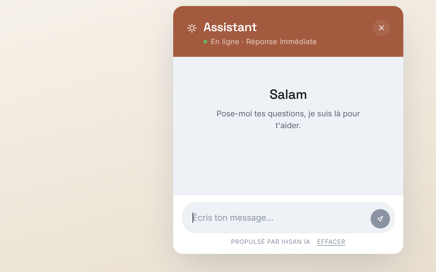 Le widget Ihsan en ligne sur une boutique